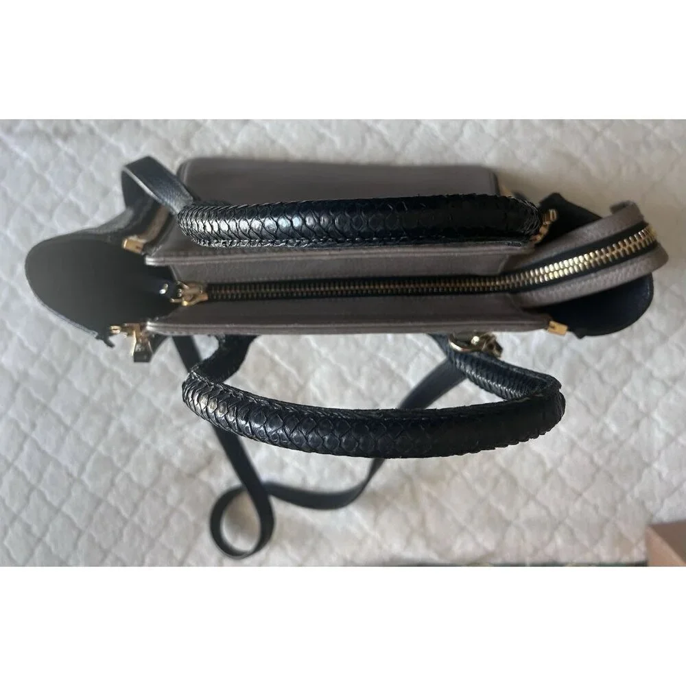 Paige Gamble Taupe Pebbled Leather Blakeley Bag With 2 Snakeskin Gussets